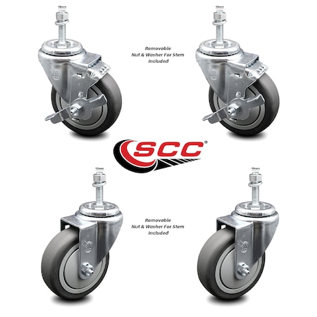 Service Caster 4 Inch Thermoplastic Rubber Swivel 10mm Threaded Stem Caster Brake SCC, 2PK SCC-TS20S414-TPRB-M1015-2-TLB-2